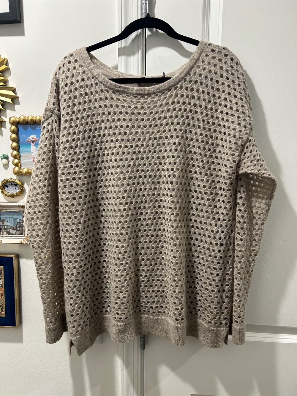 Outback Red Taupe Open-Weave Crew Pullover